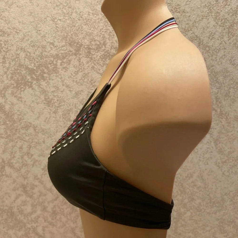 BECCA Olive Bikini Top with Multicolor Ribbons